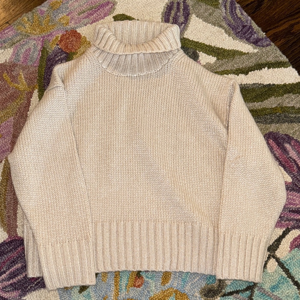 Ann Taylor Metallic Cream Turtleneck Sweater